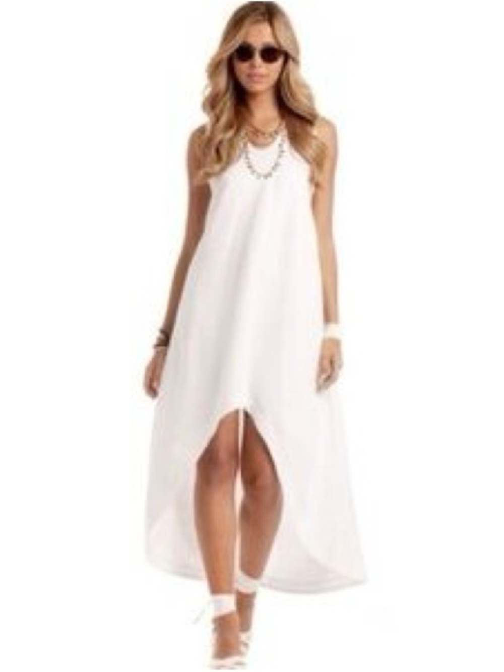 Island Company Persephone Linen White Sleeveless High-Low Maxi Dress Size M